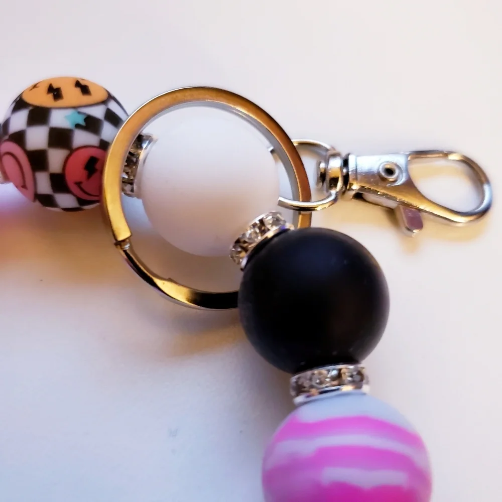 Handmade 90s Baby Beaded Silicone Focal Bead Wristlet Keychain Bracelet